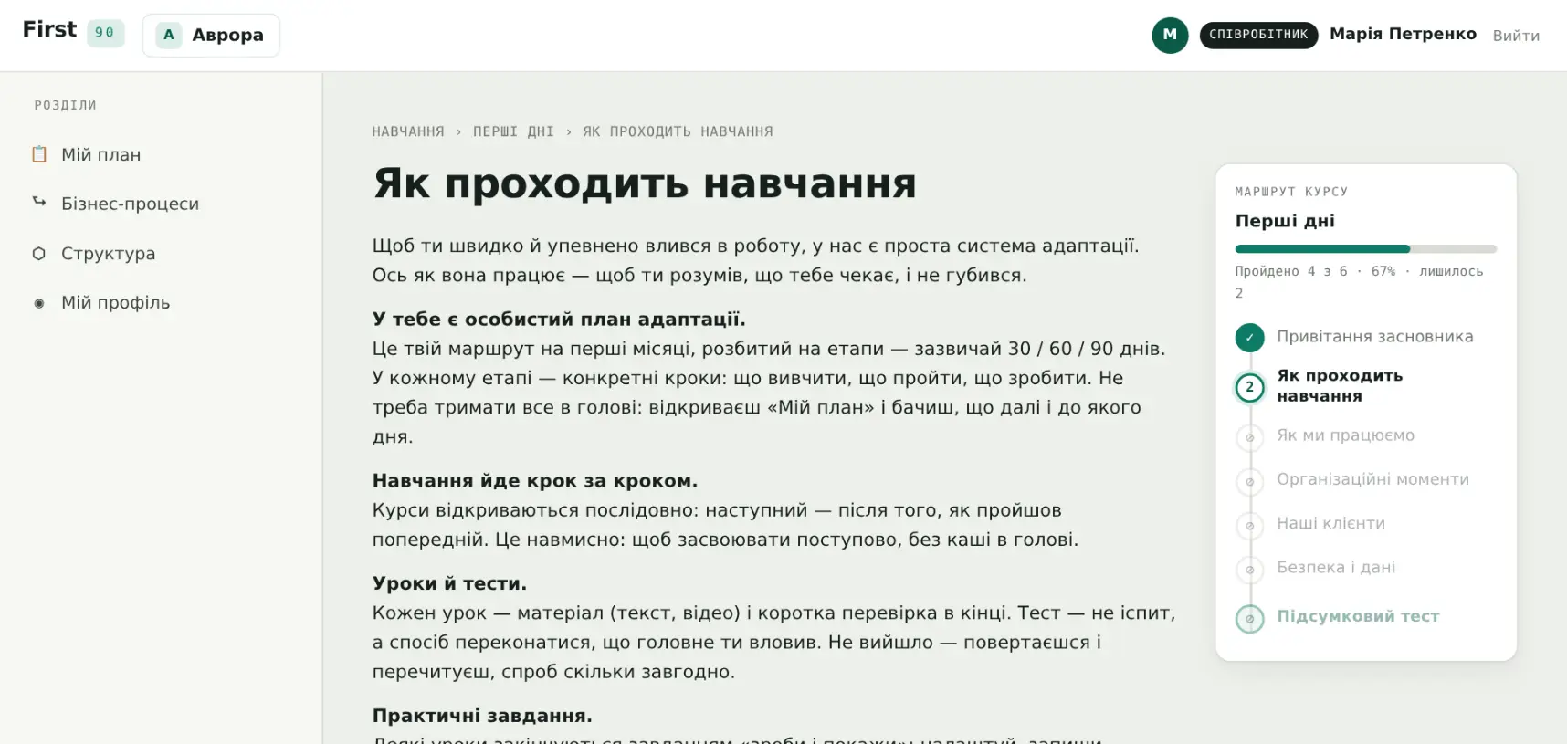 Урок курсу в First90: матеріал і перелік уроків модуля